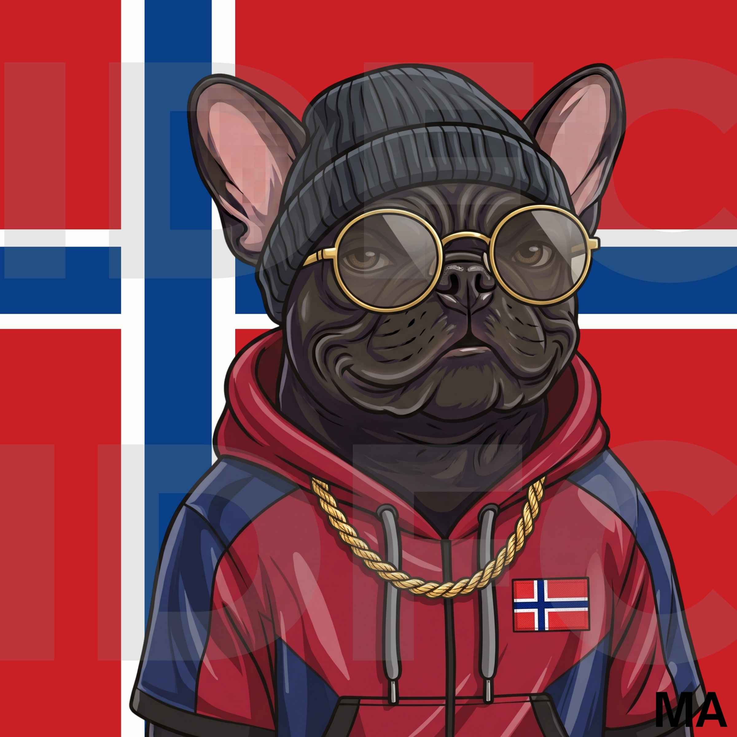 The Viking, a French bulldog in Norway-inspired clothing