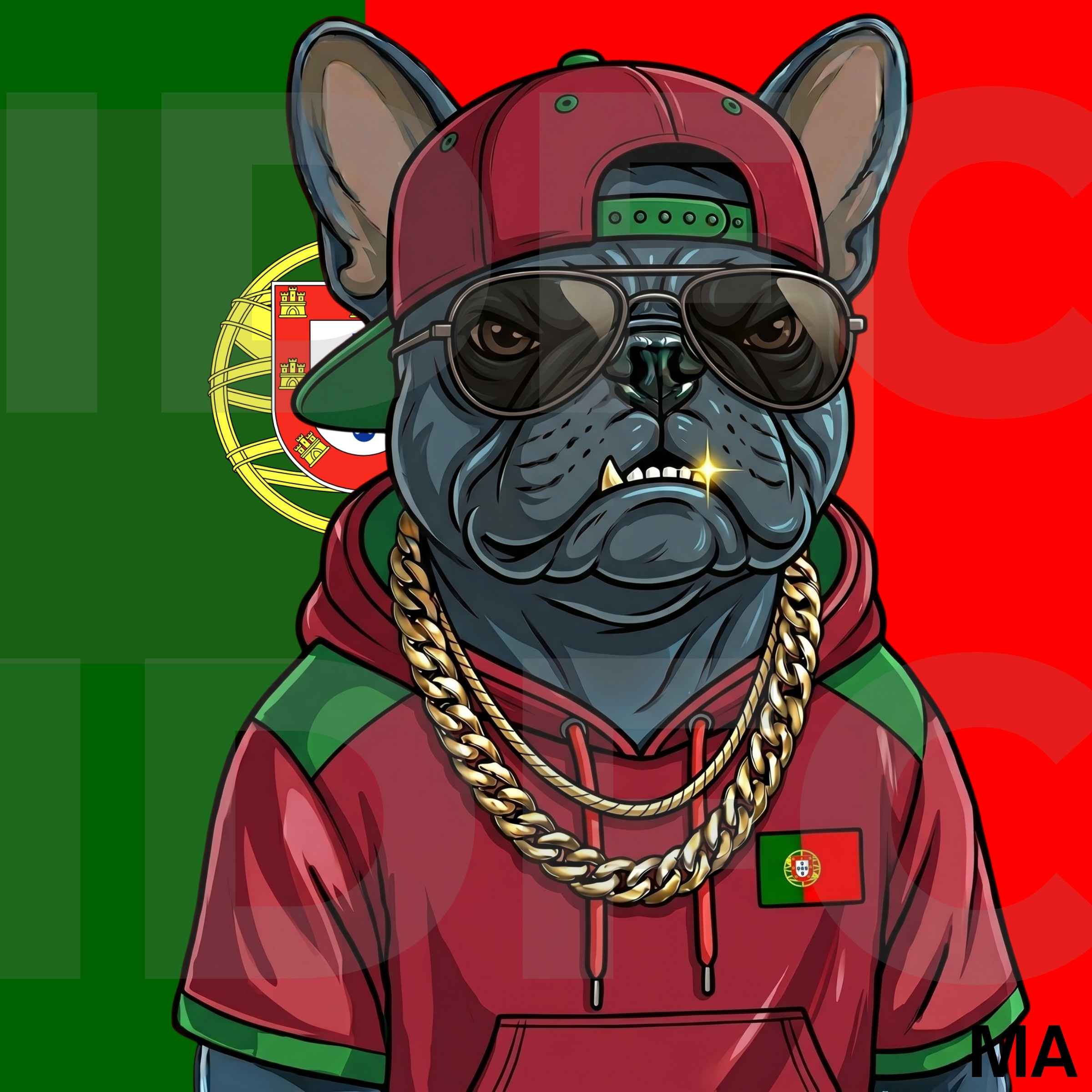O Rei, a French bulldog in Portugal-inspired clothing